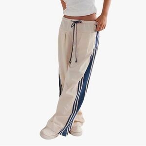 Stylish Beige Pants with Blue Stripes